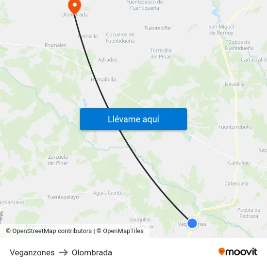 Veganzones to Olombrada map