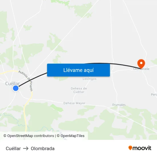 Cuéllar to Olombrada map