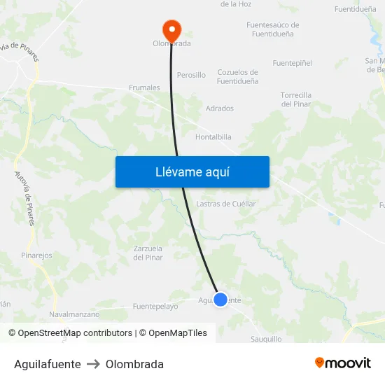 Aguilafuente to Olombrada map