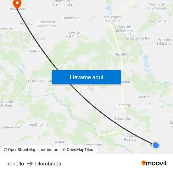 Rebollo to Olombrada map