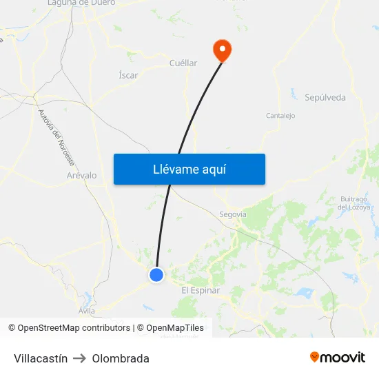 Villacastín to Olombrada map