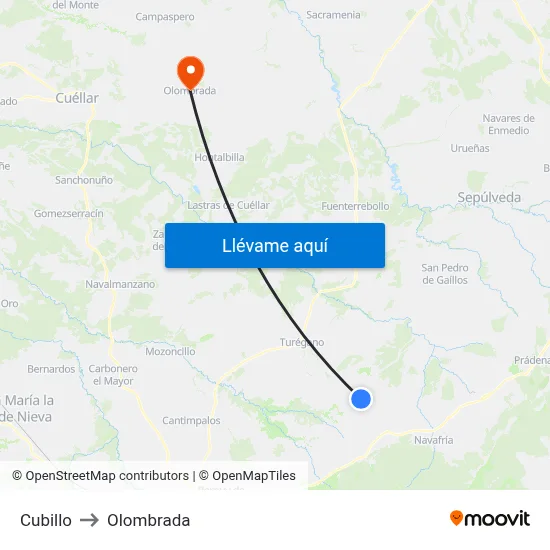 Cubillo to Olombrada map