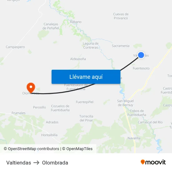 Valtiendas to Olombrada map