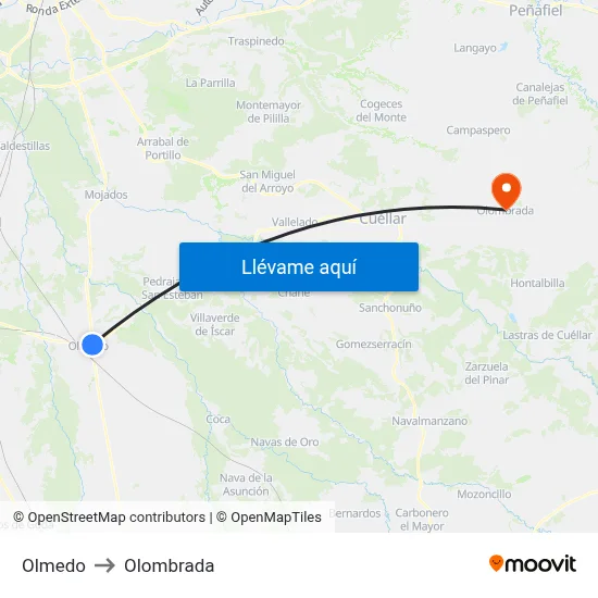 Olmedo to Olombrada map