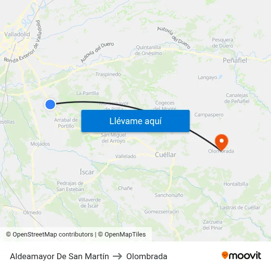 Aldeamayor De San Martín to Olombrada map