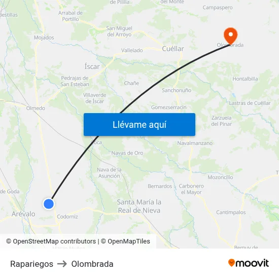 Rapariegos to Olombrada map