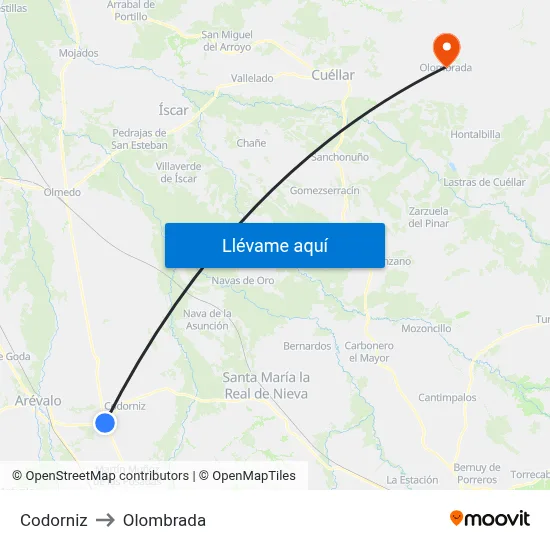 Codorniz to Olombrada map
