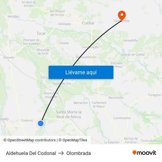 Aldehuela Del Codonal to Olombrada map
