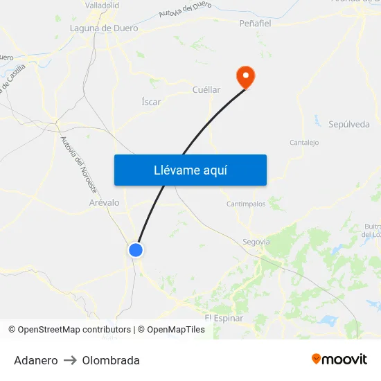 Adanero to Olombrada map