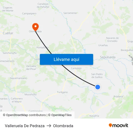 Valleruela De Pedraza to Olombrada map