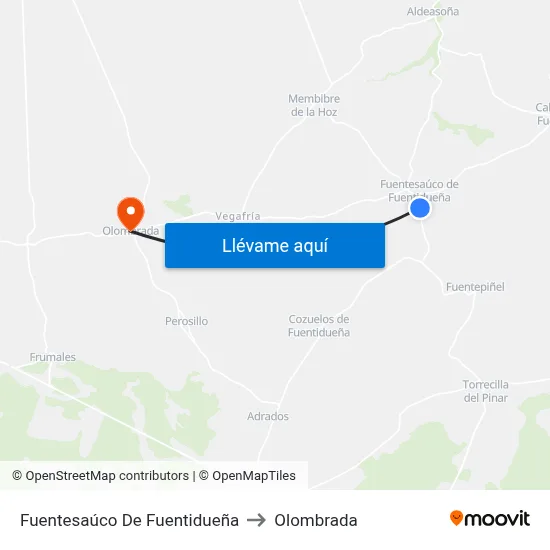 Fuentesaúco De Fuentidueña to Olombrada map