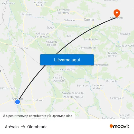 Arévalo to Olombrada map
