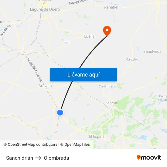 Sanchidrián to Olombrada map