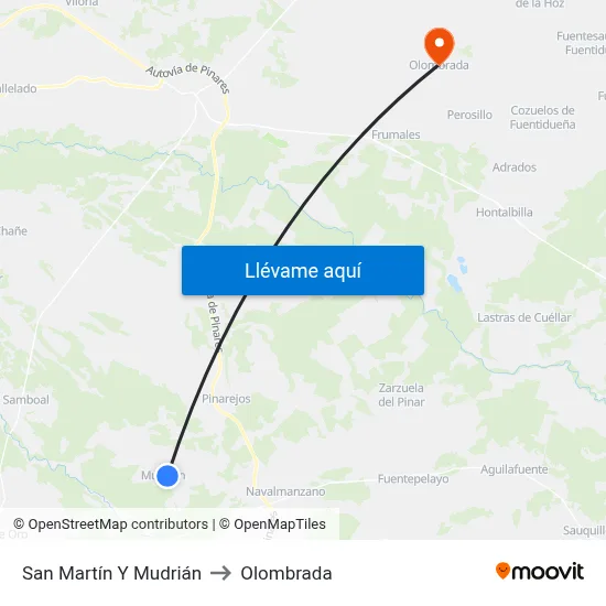 San Martín Y Mudrián to Olombrada map