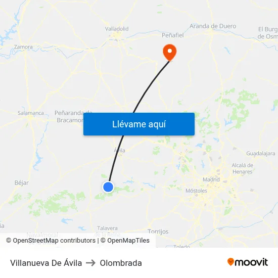 Villanueva De Ávila to Olombrada map