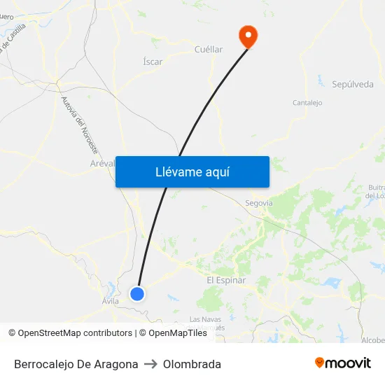 Berrocalejo De Aragona to Olombrada map