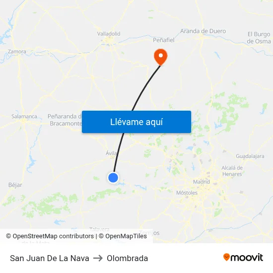 San Juan De La Nava to Olombrada map