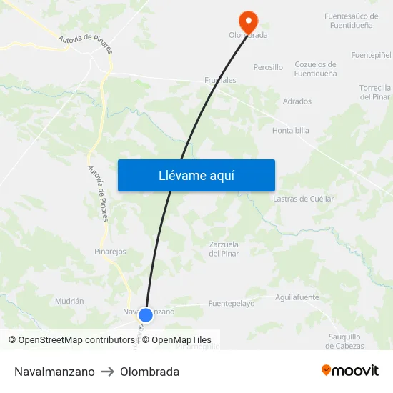 Navalmanzano to Olombrada map