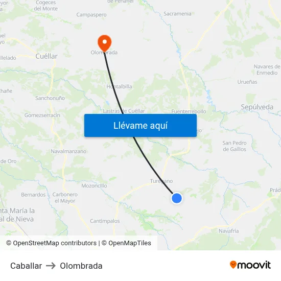 Caballar to Olombrada map