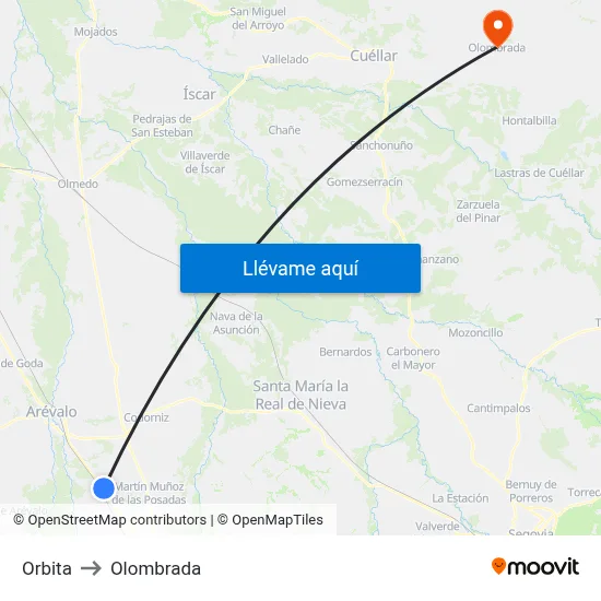 Orbita to Olombrada map