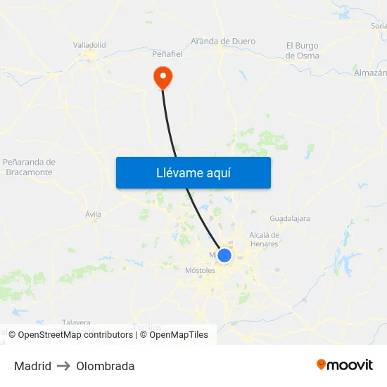 Madrid to Olombrada map