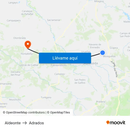 Aldeonte to Adrados map