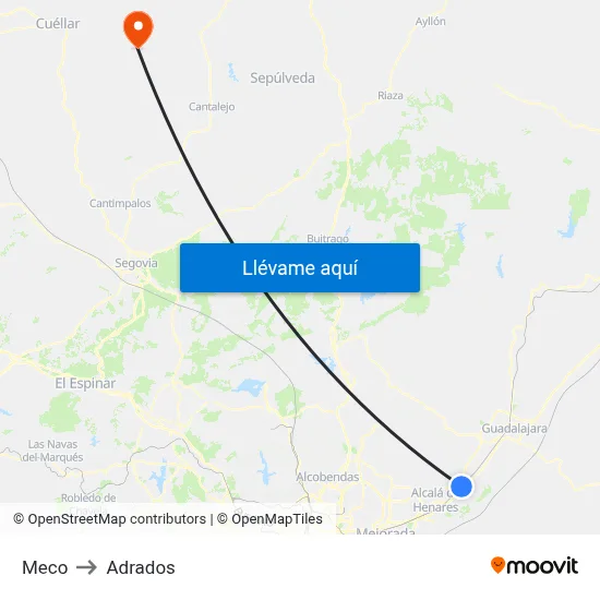 Meco to Adrados map