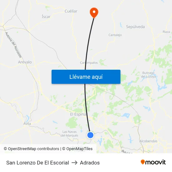 San Lorenzo De El Escorial to Adrados map