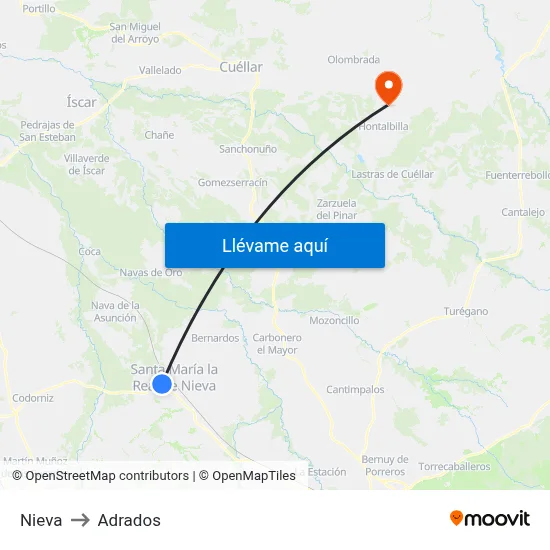 Nieva to Adrados map
