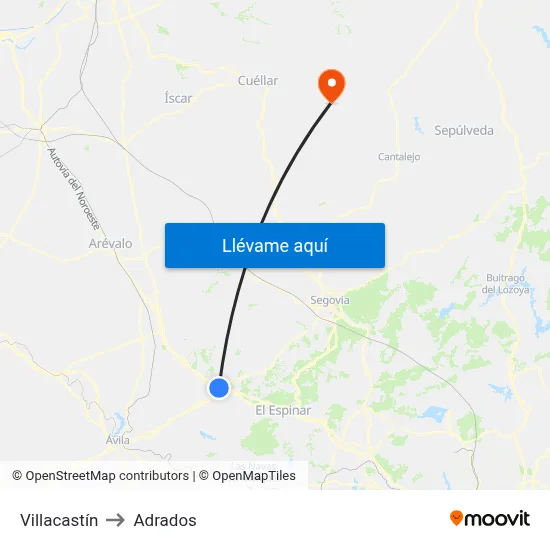 Villacastín to Adrados map