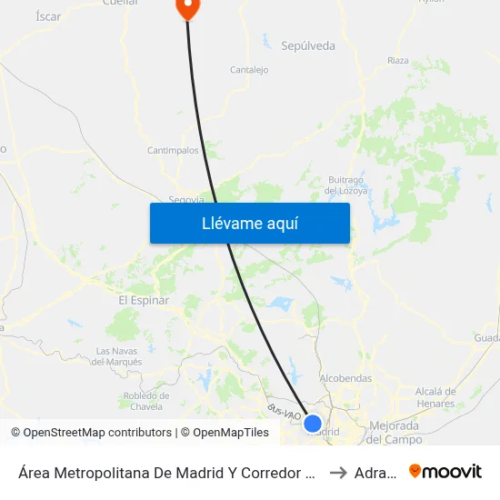Área Metropolitana De Madrid Y Corredor Del Henares to Adrados map