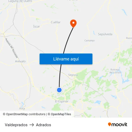 Valdeprados to Adrados map