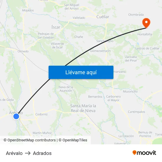 Arévalo to Adrados map