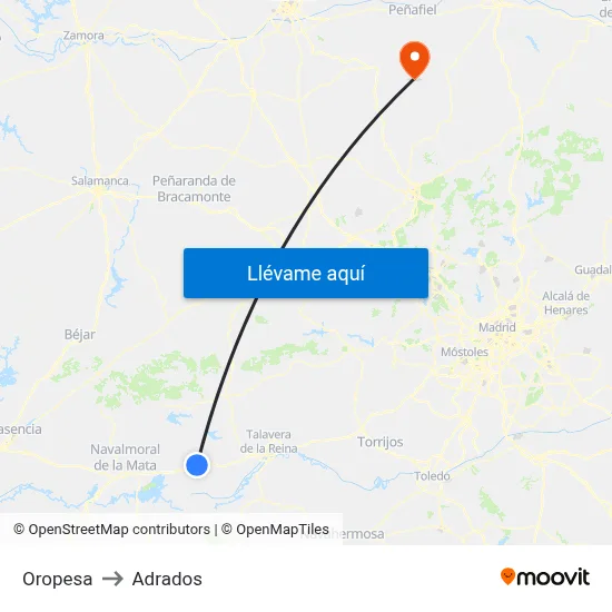Oropesa to Adrados map