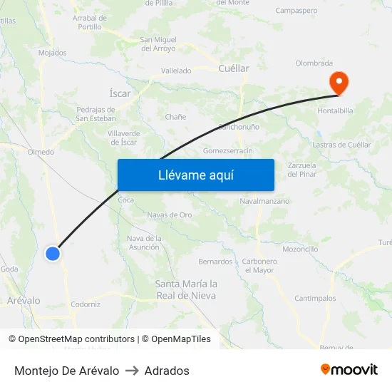 Montejo De Arévalo to Adrados map