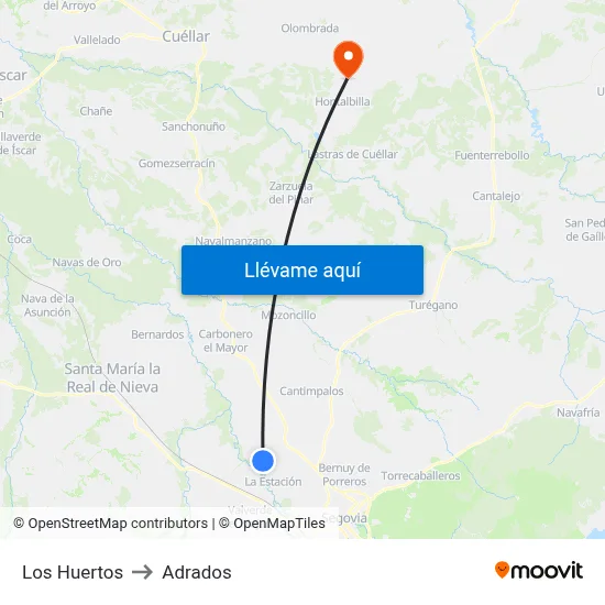 Los Huertos to Adrados map