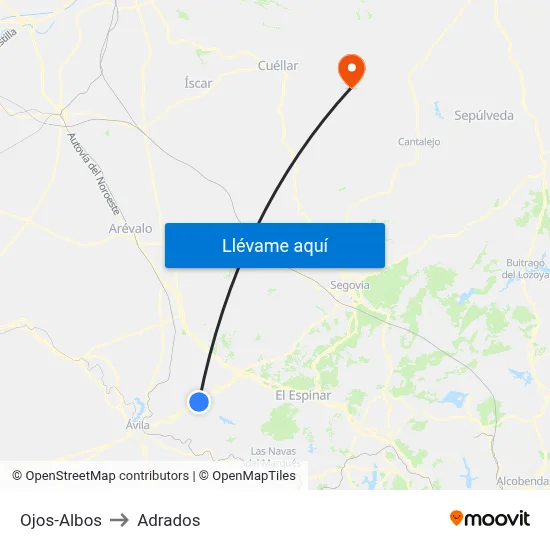 Ojos-Albos to Adrados map