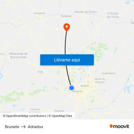Brunete to Adrados map