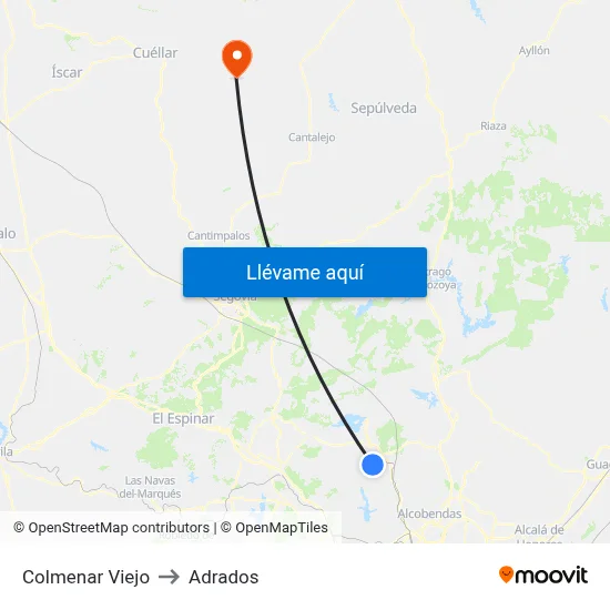 Colmenar Viejo to Adrados map
