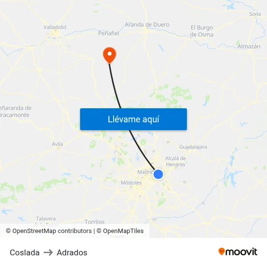 Coslada to Adrados map