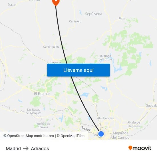 Madrid to Adrados map
