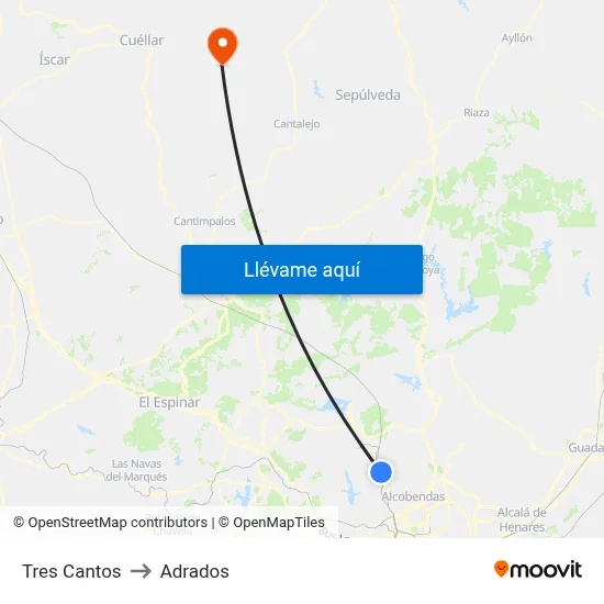 Tres Cantos to Adrados map