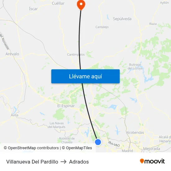 Villanueva Del Pardillo to Adrados map