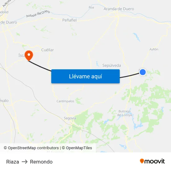 Riaza to Remondo map