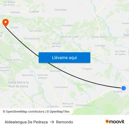 Aldealengua De Pedraza to Remondo map