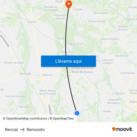 Bercial to Remondo map