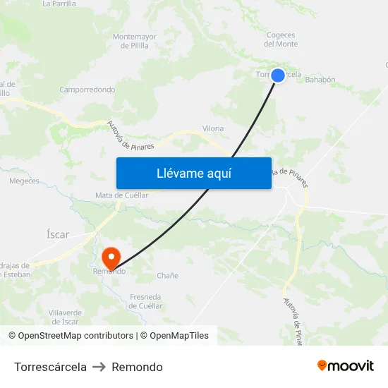 Torrescárcela to Remondo map