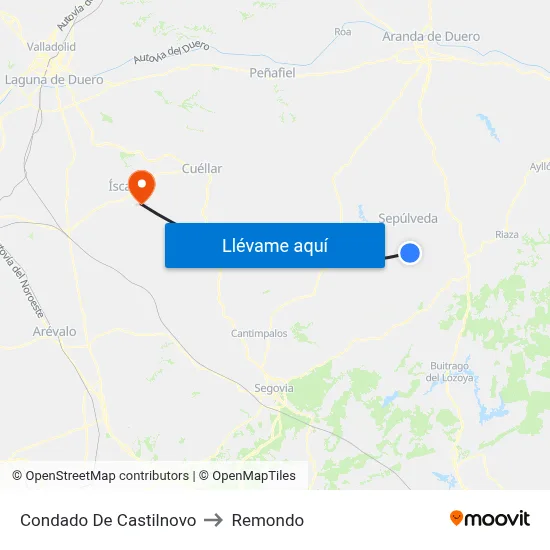 Condado De Castilnovo to Remondo map