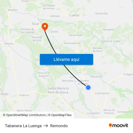 Tabanera La Luenga to Remondo map