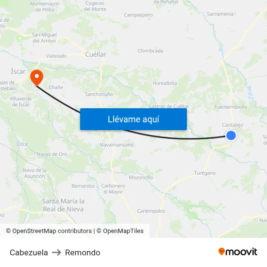 Cabezuela to Remondo map